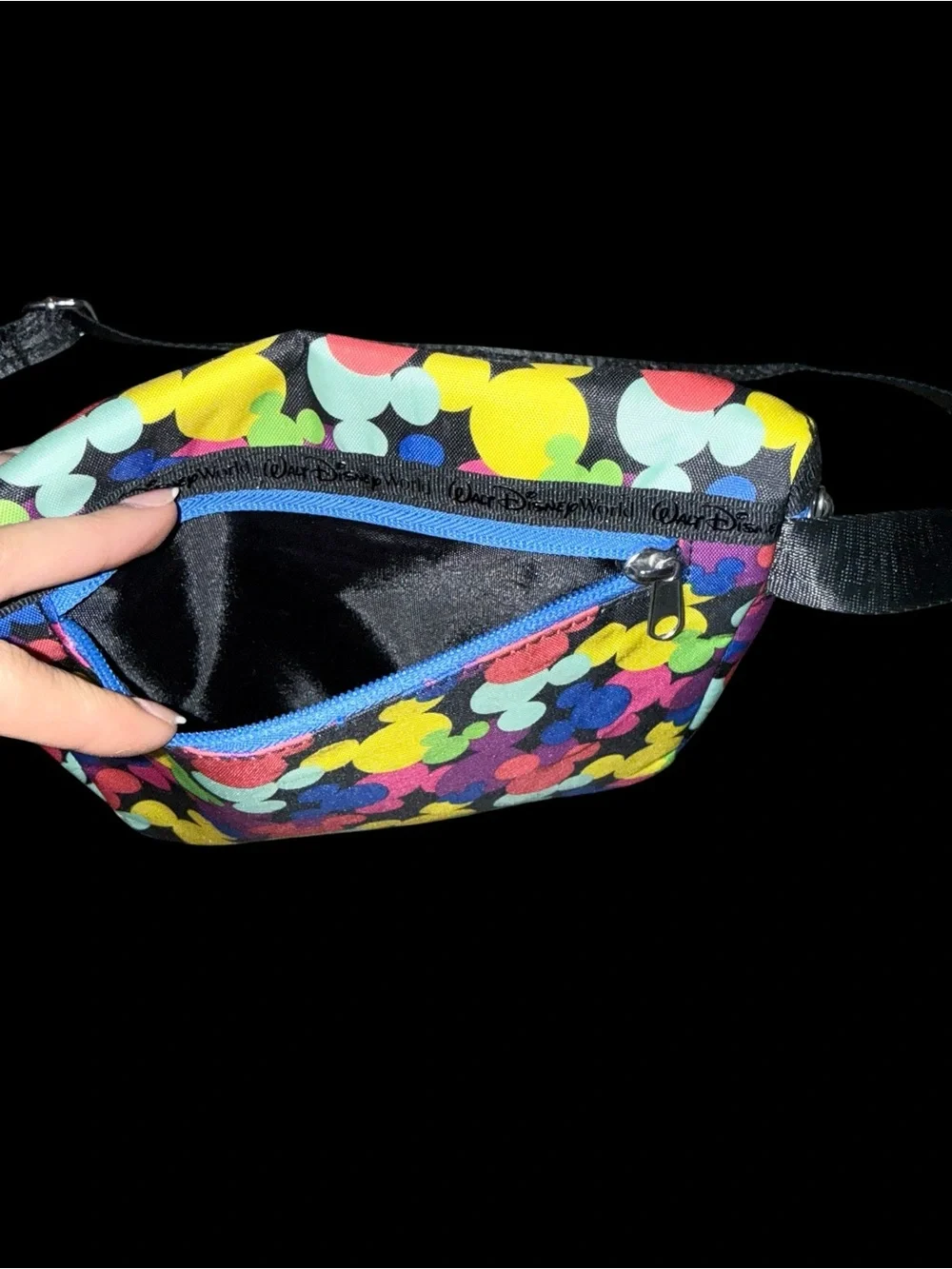 Disney Mickey Mouse Multicolor Print Belt Bag Fanny Pack Zip Adjustable Strap